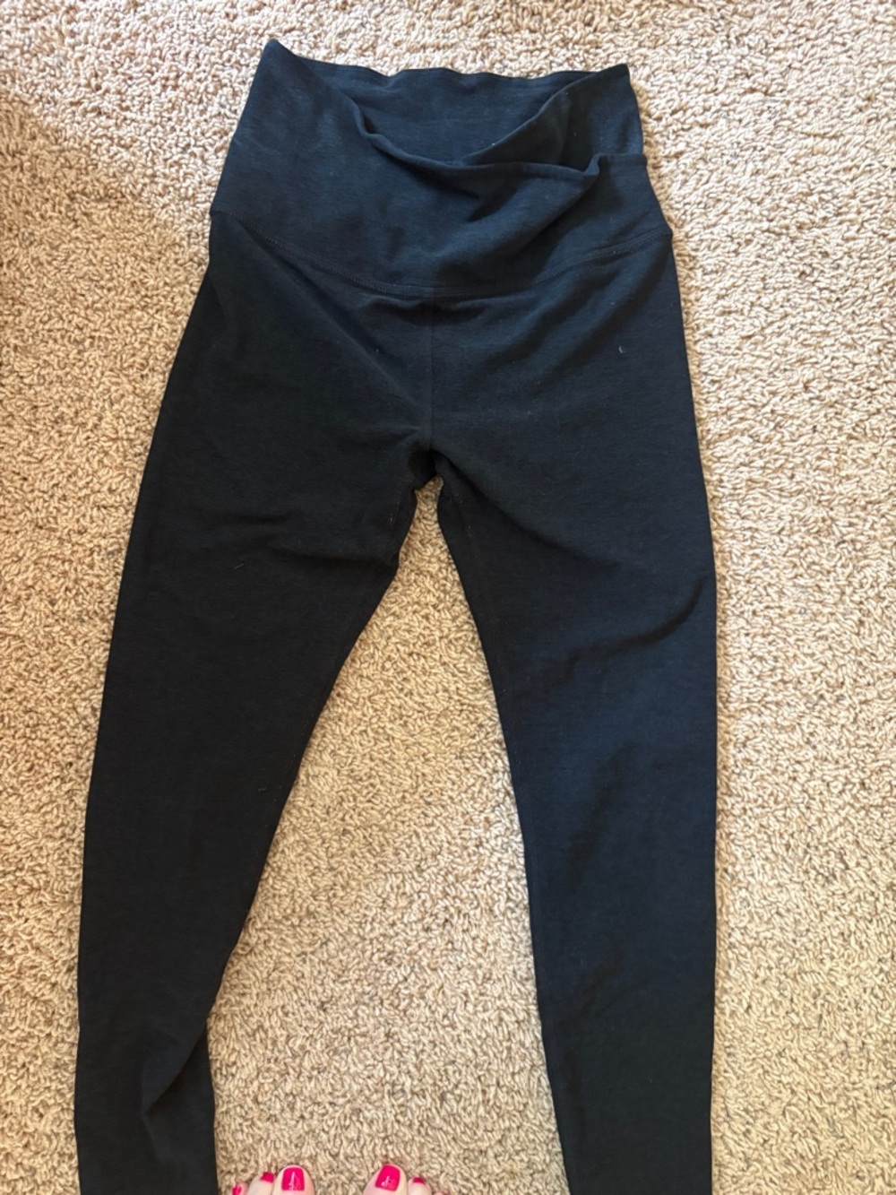 Beyond Yoga Black High-Rise Leggings with Small White Cat Logo